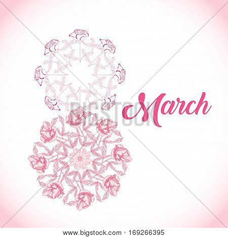 Background for international womans day. Spring flowers hand drawn sketches.  Vector Illustration