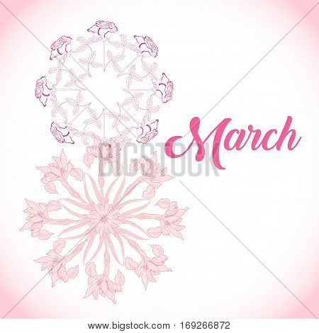 Background for international womans day. Spring flowers hand drawn sketches.  Vector Illustration