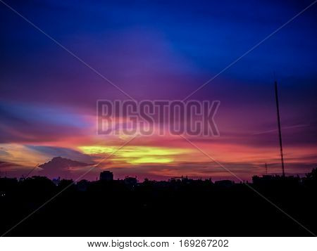 The city Landscape skyline in the evening.