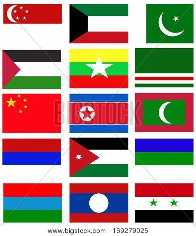 Asia nation flag collection background. Asia nation flag