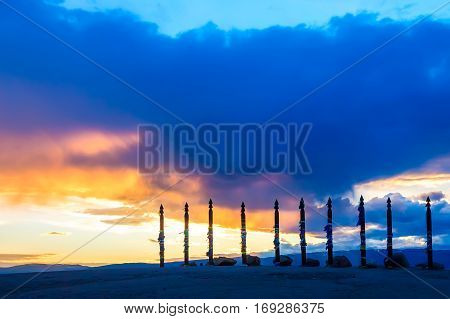 Shaman Pillars Sergej On Cape Burkhan, Olkhon Island, Lake Baika