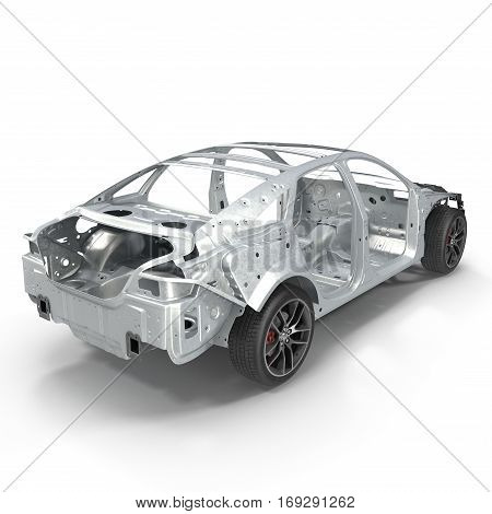 Sedan without cover on white background. Rear view. 3D illustration