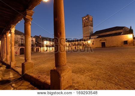 Main square of Pedraza at night, Segovia, Castilla y Leon
