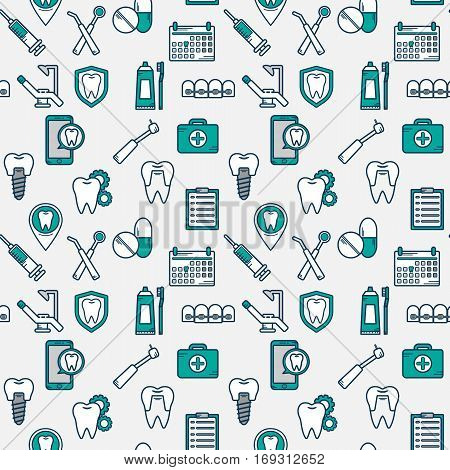 Seamless Vector Pattern In A Dental Linear Style. Background For Web Site Dental Clinic. Orthodontic