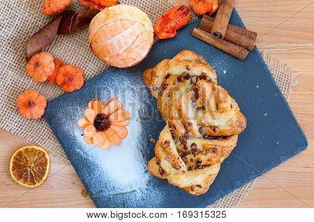 marple and pecan plait pastry sweet food breakfast with flower