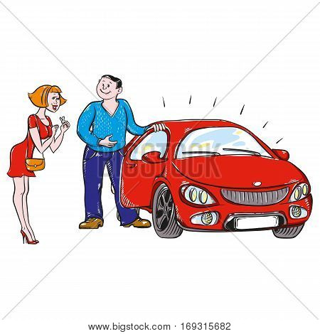 person gives or sells a car a woman who delighted