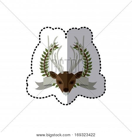 sticker crown leaves and label with moose animal vector illustration