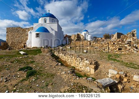 Chrches in the castle Chora on Astypalea island.