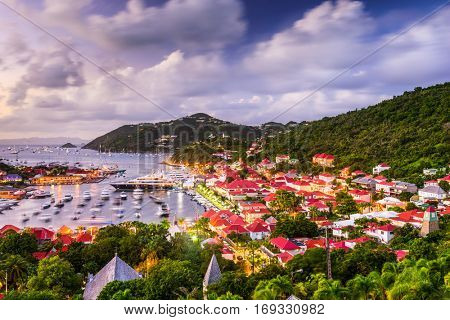 Saint Barthelemy skyline and harbor in the West Indies.