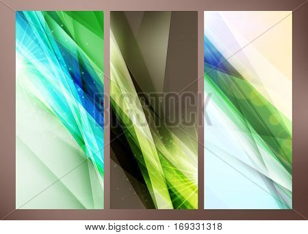 Set Of Abstract Green Wave Backgrounds For Poster, Flyer, Bunner Templates. Vector Illustration. Spr