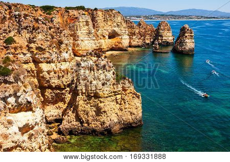 Algarve coastline in Portugal. Rocks and Sea in Lagos Algrave Portugal