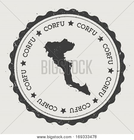 Corfu Sticker. Hipster Round Rubber Stamp With Island Map. Vintage Passport Sign With Circular Text