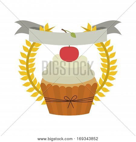 crown of leaves with cupcake with cream and cherry vector illustration