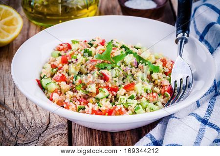 Homemade Tabbouleh Salad With Quinoa And Vegetables