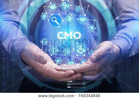 Business, Technology, Internet And Network Concept. Young Businessman Shows The Word On The Virtual