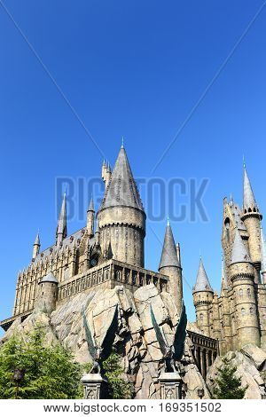Osaka, Japan - Nov 5, 2016: The Wizarding World of Harry Potter in Universal Studios Japan. Universal Studios Japan is a theme park in Osaka, Japan.Hogwarts Castle