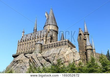 Osaka, Japan - Nov 5, 2016: The Wizarding World of Harry Potter in Universal Studios Japan. Universal Studios Japan is a theme park in Osaka, Japan.Hogwarts Castle