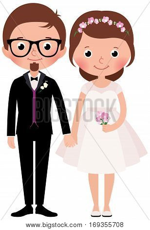 Happy couple newlywed bride and groom Stock Vector cartoon illustration