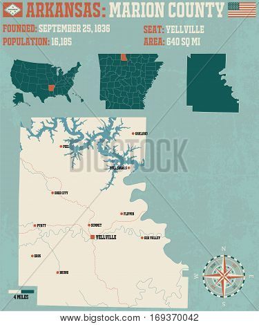 Large and detailed map of Marion County in Arkansas