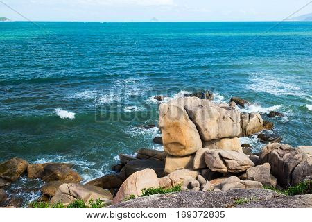 Landscapes on Hon chong cape in Nha Trang, Vietnam. Beautiful view South China Sea. Vibrant horizontal image