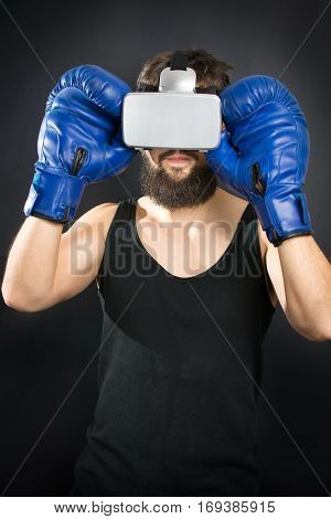 Boxer With Vr Glasses And Blue Gloves
