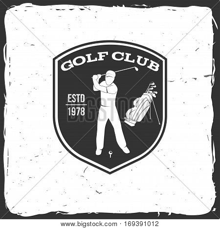 Golf club concept with golfer and golf bag. Vector golfing club retro badge. Concept for shirt, print, seal or stamp. Typography design- stock vector.