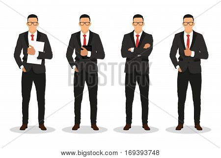 Handsome young businessman in various poses -stock vector .