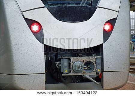 Dirty front of a modern railcar / train