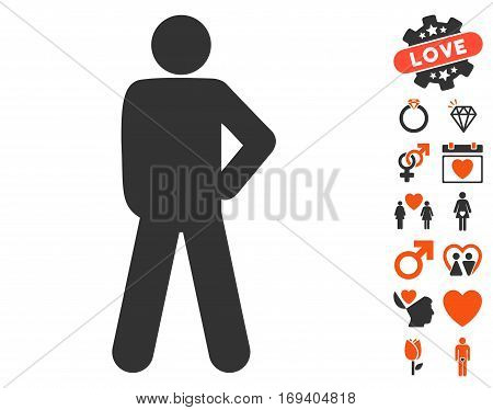 Audacity Pose icon with bonus dating pictograph collection. Vector illustration style is flat iconic orange and gray symbols on white background.