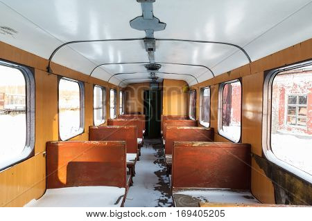 old wooden wagon narrow gauge railway in central Russia