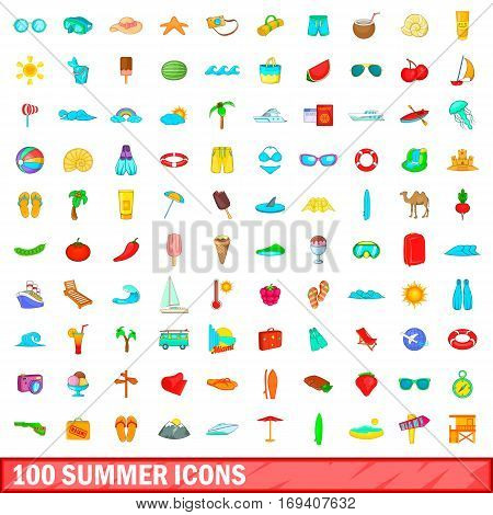 100 summer icons set in cartoon style for any design vector illustration