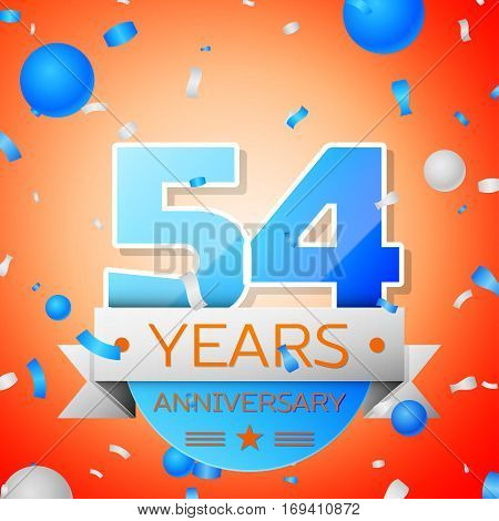 Fifty four years anniversary celebration on orange background. Anniversary ribbon