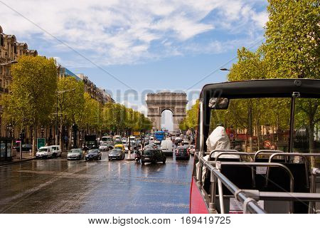 Triumphal Arch. View From The Red Tour Bus. France. Paris.