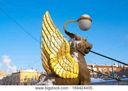 Griffins on the Bank Bridge St Petersburg Russia