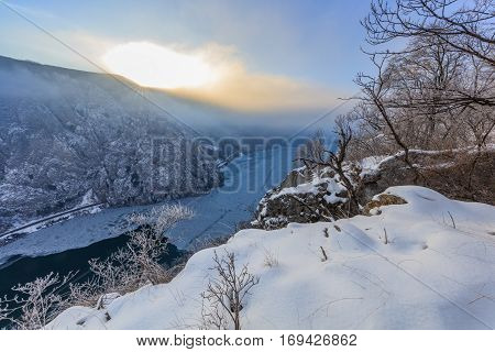 landscape in the Danube Gorges. Cazanele Mari seen from the Romanian side