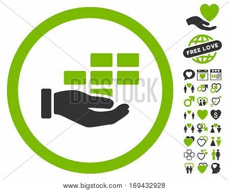 Service Schedule pictograph with bonus valentine graphic icons. Vector illustration style is flat rounded iconic eco green and gray symbols on white background.