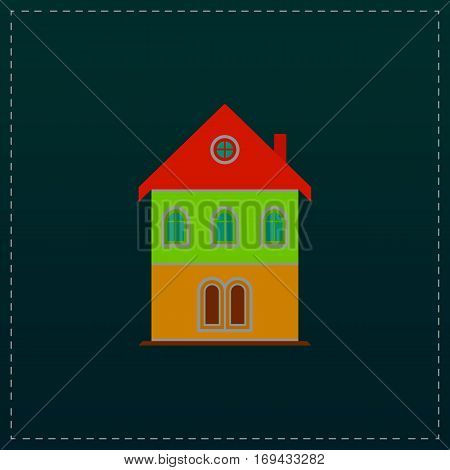 Simple old house. Color symbol icon on black background. Vector illustration