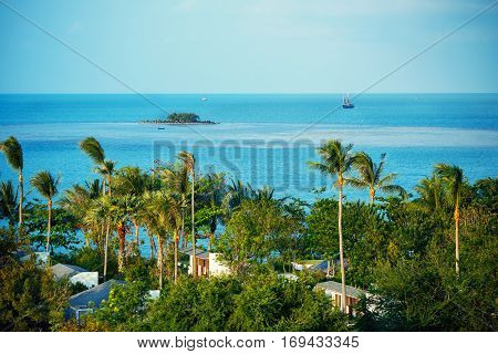 Bird eye view of seascape on Mae Nam coastline, Koh Samui, Suratthani, Thailand