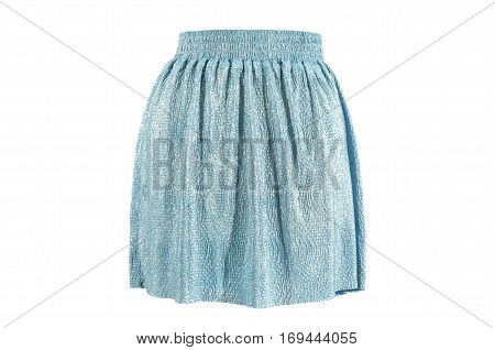 Blue sparkly skirt isolated on white background.Festive short skirt with elastic band cut out on white.