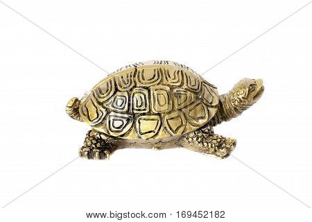 Bronze traditional chinese turtle isolated on white background. Feng Shui statuette.