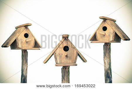 wooden bird house isolated on white background