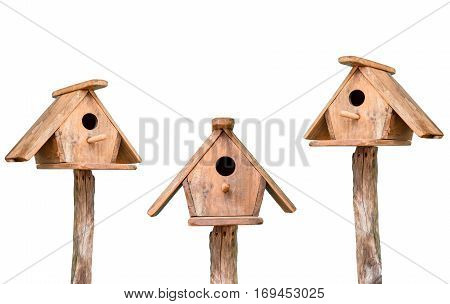 wooden bird house isolated on white background