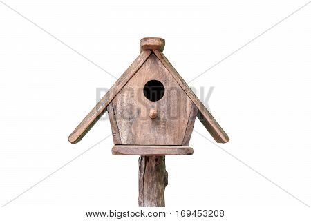 wooden bird house isolated on white background