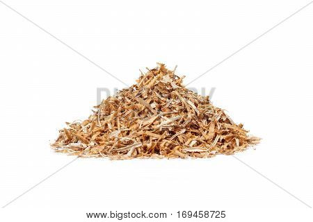 A pile of saw dust isolated on white