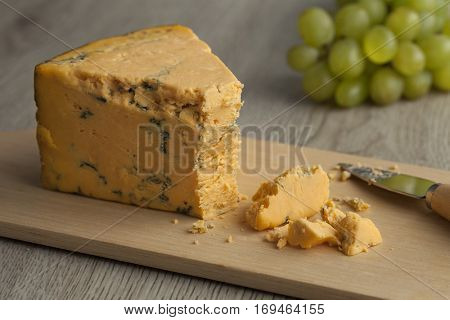 Wedge of English Shropshire Blue cheese for dessert