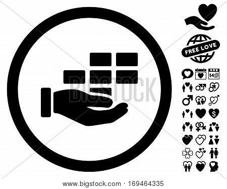 Service Schedule icon with bonus passion symbols. Vector illustration style is flat rounded iconic black symbols on white background.