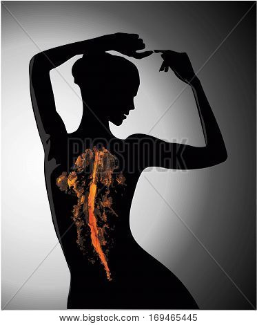 silhouette of a girl with a flame on the back vector
