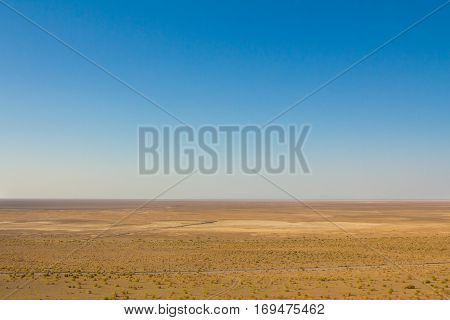Panorama of a road on Maranjab desert in Kashan country Iran