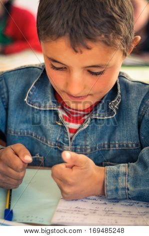 Counting Boy In Tajikistan