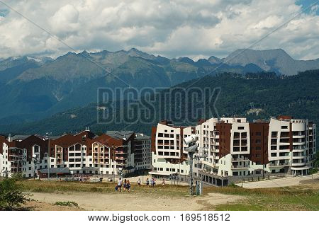 The hotel is in the mountains. Sochi Olympic village.